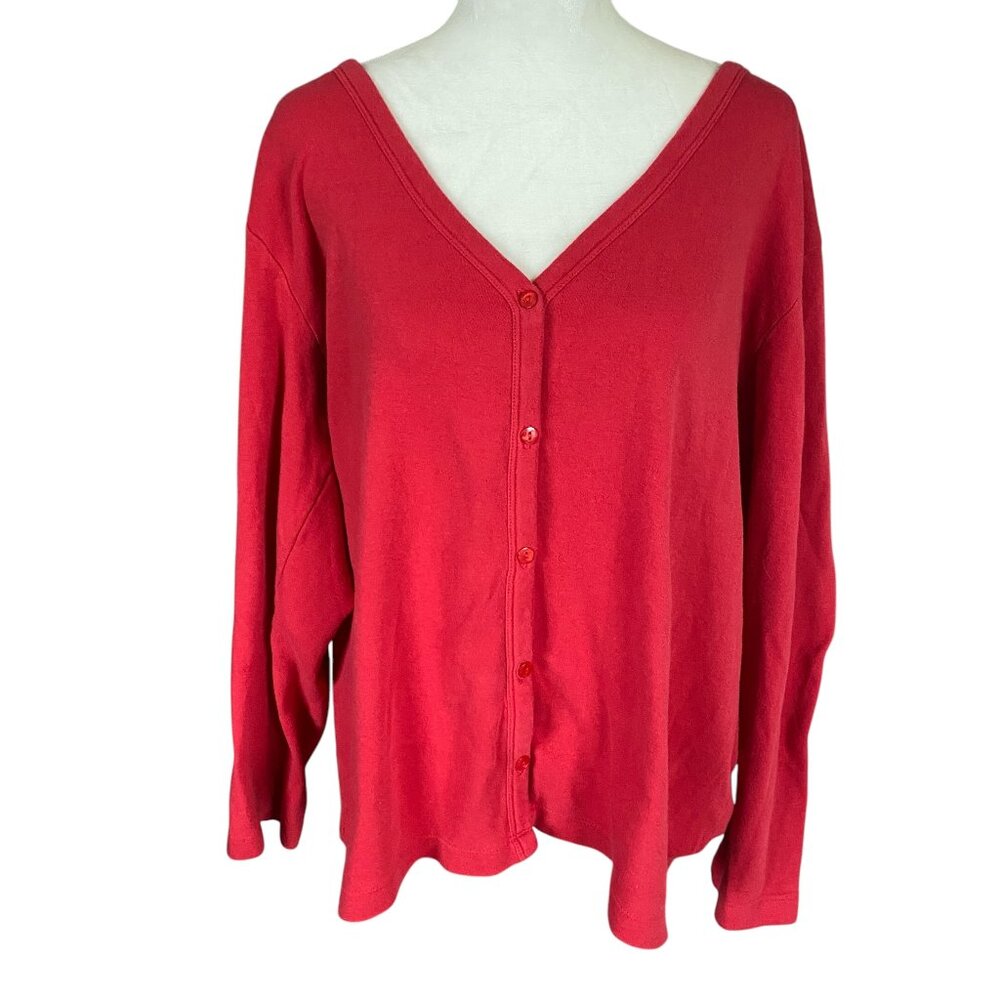 Nine & Co. women's size XL red v-neck button down stretchy fleece sweater